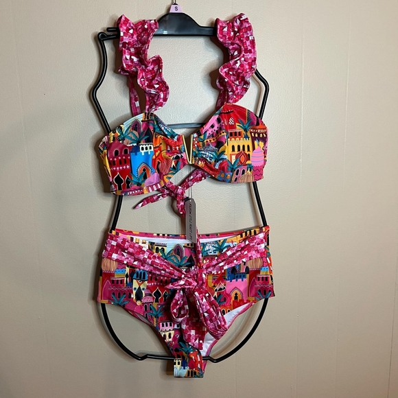 Sporlike Other - Sporlike Pink Printed Mediterranean City Scene Bikini Set